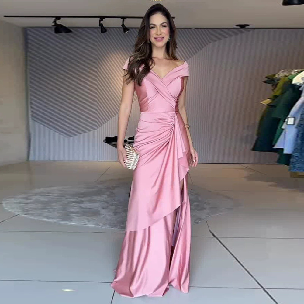 Forever 21 Summer Collar Waist Cinching Slit Pleated Pink Elegant Dress